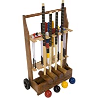 Jardín juego de cróquet con carrito de madera – Contiene 2 tamaños de mazos- 2 x 34 &quot-y 2 x 38.&quot- El Juego Incluye 4 bolas…